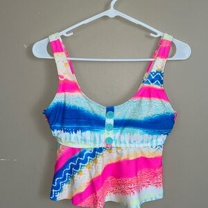 Arizona Jean Company NWT Pink & Blue Crop open back Swim Top size M